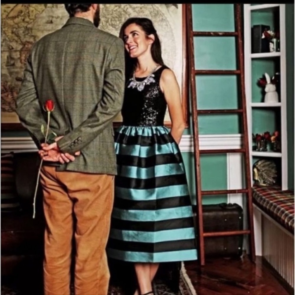 *Anthropologie Leifsdottir Starlit Stripes Sequin Top Size 4 Tea Midi Dress#U